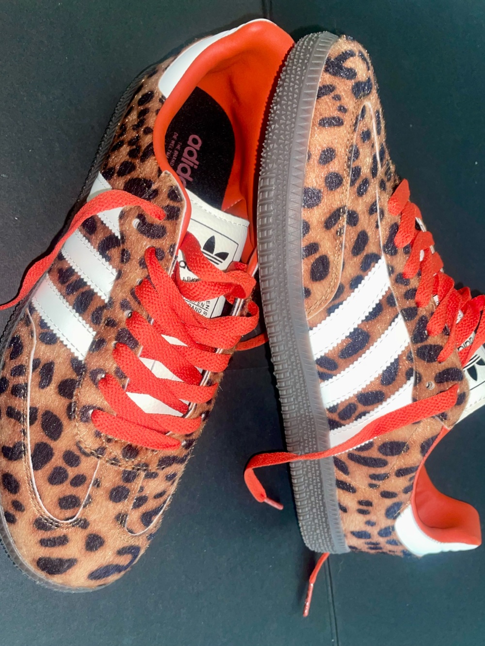 NIB Adidas Sneakers in Red & Leopard
Women’s-9 Men’s-7.5